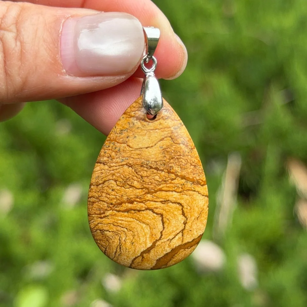 925 silver plated picture‎ jasper pendant 1448